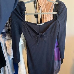 Navy ribbed midi dress